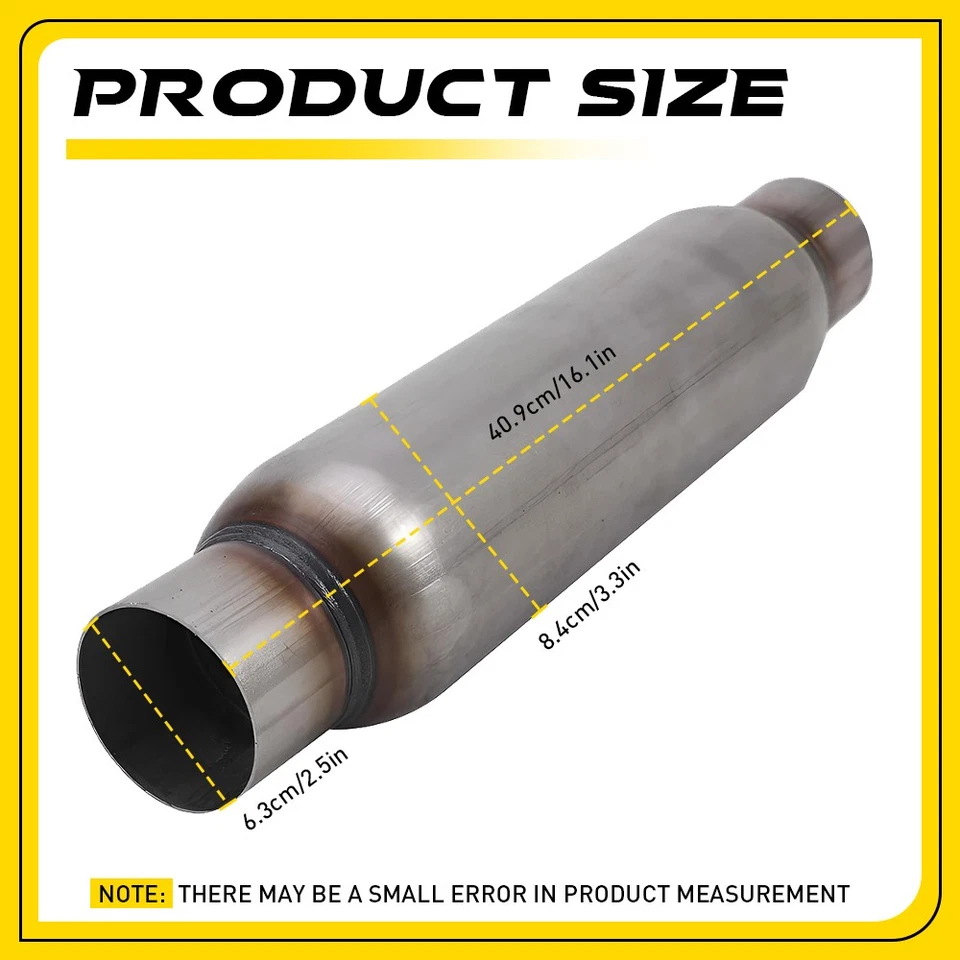 2.5 Inch High Flow Inlet Round Steel Exhaust Resonator Hotdog Muffler 12" Length - image 2 of 4