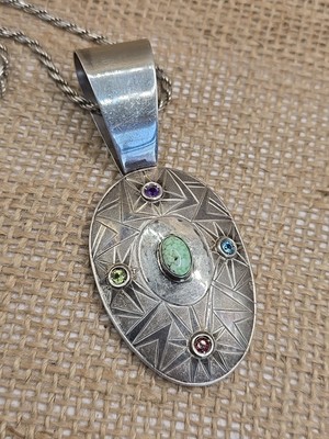 Sterling Silber Carico See Türkis Edelstein Anhänger 16'' Halskette Aquamarin