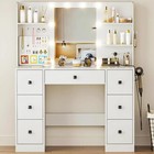 43"W Vanity Desk with Lighted Mirror & Power Outlet Makeup Table Display Board