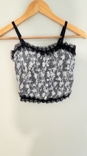 black handmade flora lace trim crop camis top