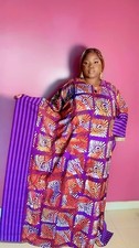 Women's African Print Modern Rich Auntie Adire Crepe Bubu One-size Dress