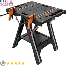 Portable Folding Workbench & Sawhorse Heavy Duty 300lbs Capacity W/ Clamps New