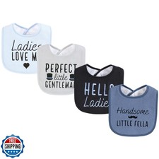 Hudson Baby Infant Boy Cotton Terry Drooler Bibs with Fiber Filling, Handsome