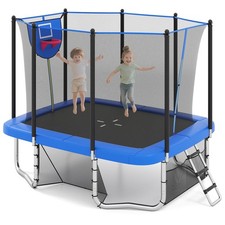 10 x 8 FT Heavy-Duty Trampoline w/Basketball Hoop, Soccer Goal, Non-Slip Ladder