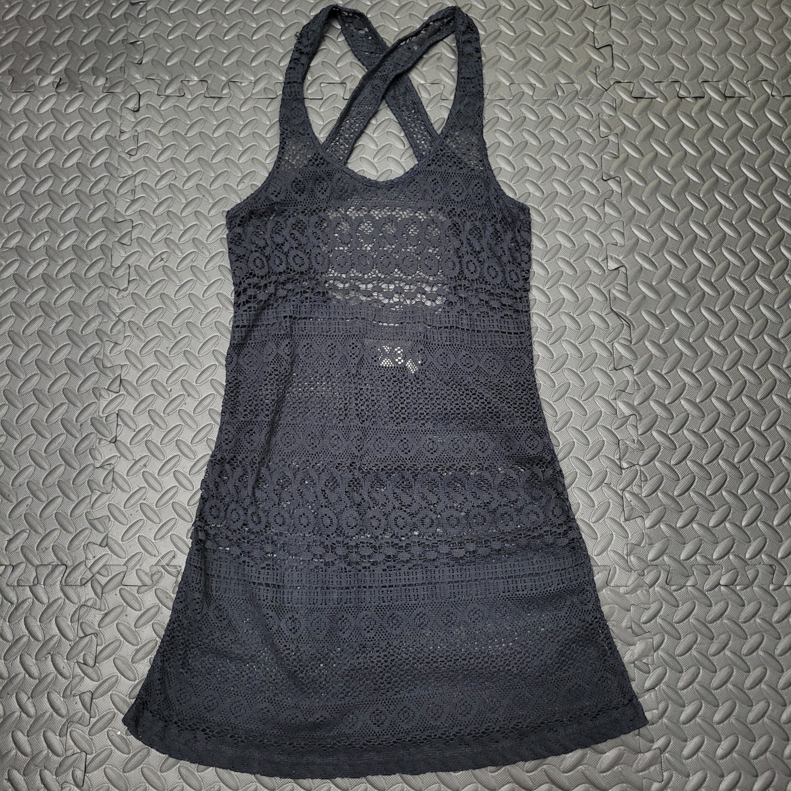 Roxy Black Crochet Lace Swim Cover Up Dress Small Boho Beach Festival