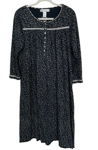 Eileen West Größe L schwarz Blumenmuster Baumwolle Nachthemd Pyjama Oma - Bild 1 von 6