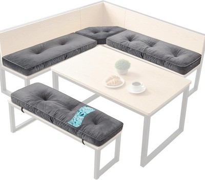 Cream 4 piece Nook Cushion Set Corner Bench Booth Seat Dining Breakfast Kitchen