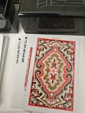Vintage KEM Paisley Blue Red Double Deck Plastic Playing Cards Complete Case
