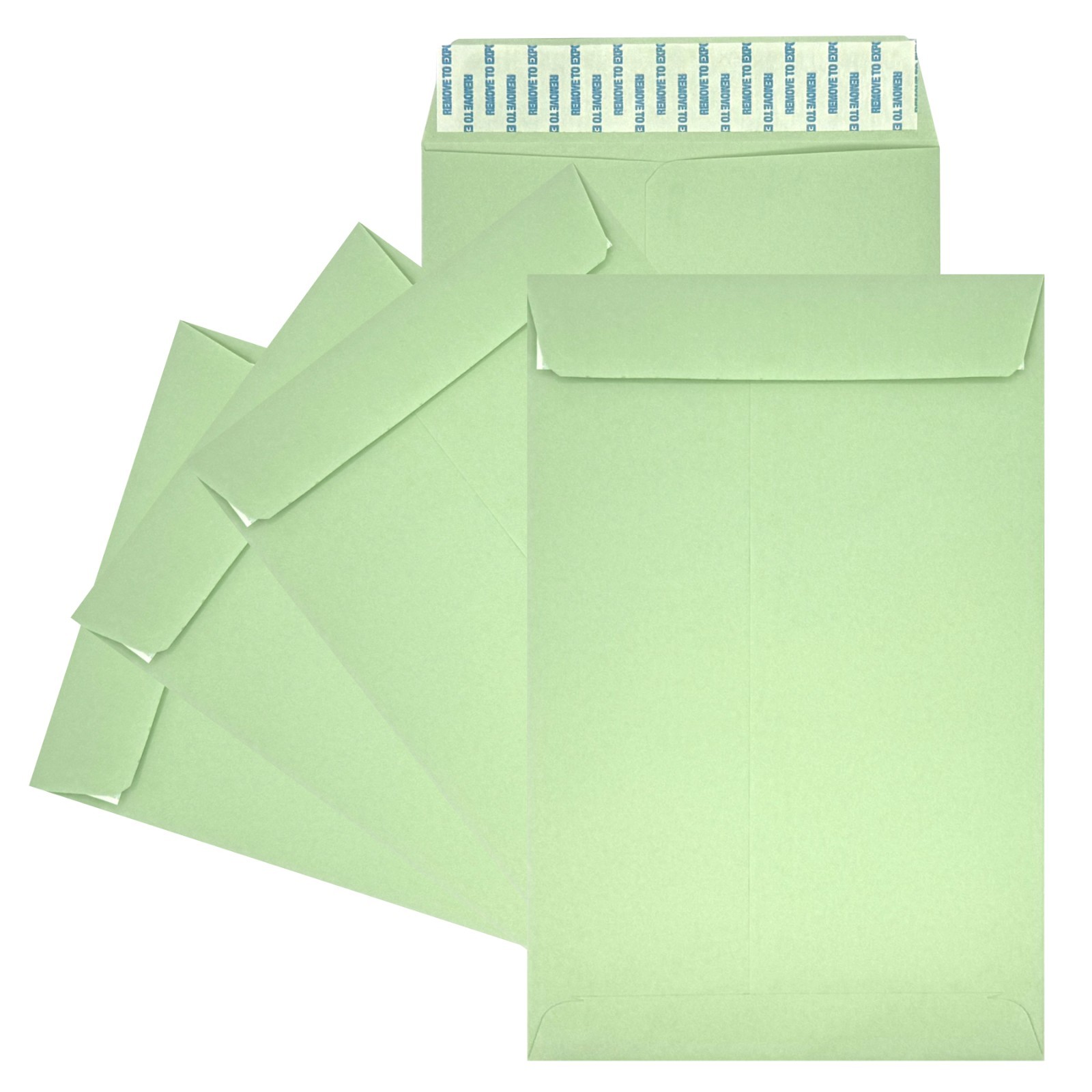 6" x 9" Catalog Envelopes, open end, 24lb. Pastel Green, Peel & Seal, 500/Box