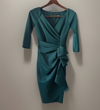 XScape Allie V-Neckline 3/4 Sleeves Teal Green Ruffle Sheath Midi Dress Size 4