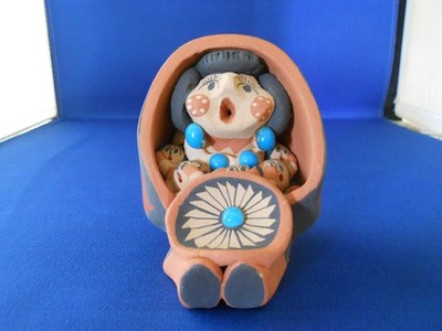 Caroline Sando Story Teller Doll Figure Five Babies Jemez Pueblo Turquoise