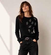 Zadig  Voltaire black cashmere wool gaby leaves sweater size small rhinestones