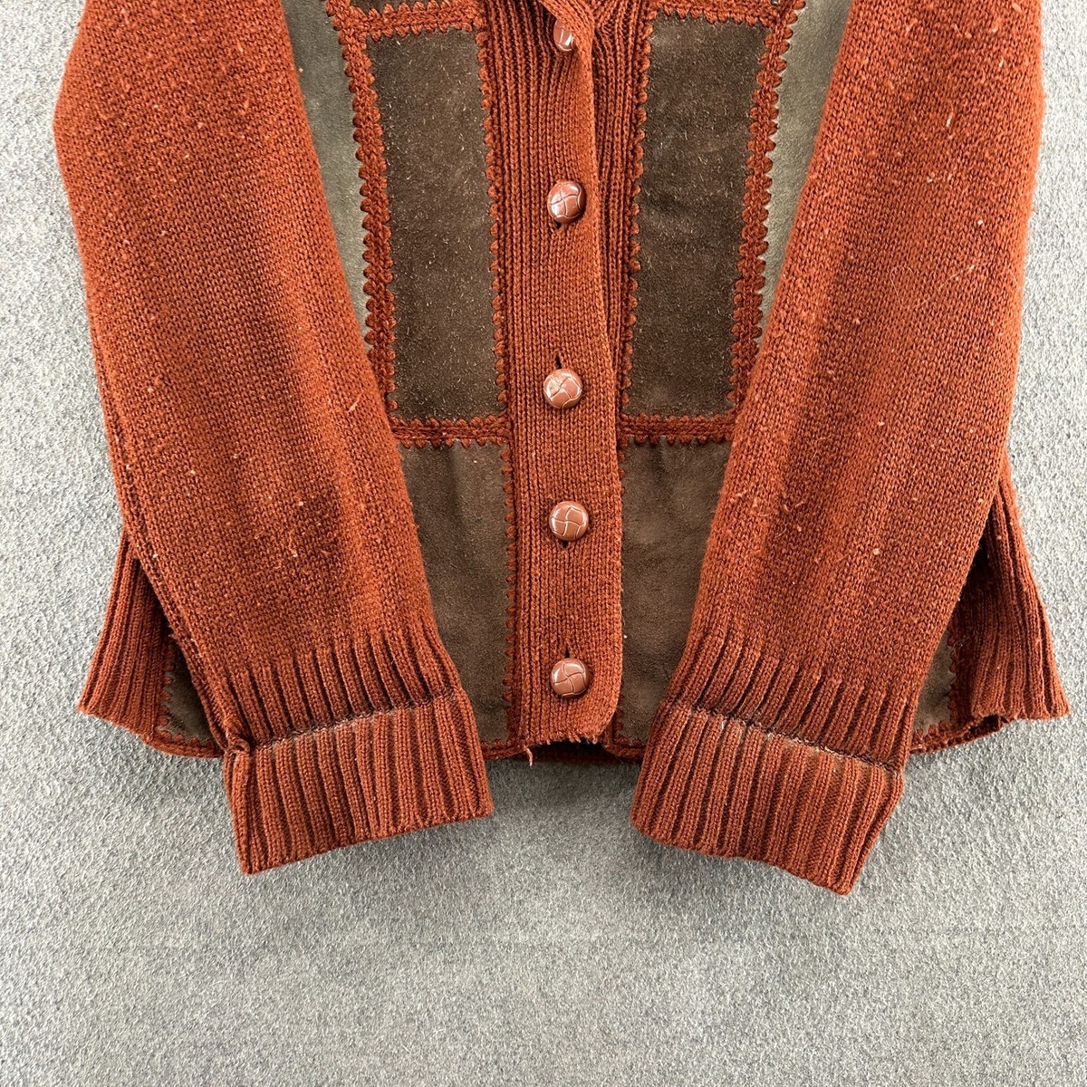VTG Montgomery Ward Cowhide Leather Jacket Womens M Brown Knit