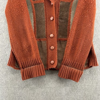 VTG Montgomery Ward Cowhide Leather Jacket Womens M Brown Knit