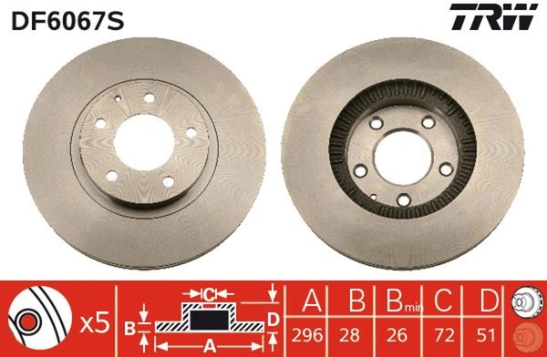 2X Bremsscheibe TRW Single DF6067S FüR Mazda MPV TA LW Xedos 2 TA5P Lwfw-image