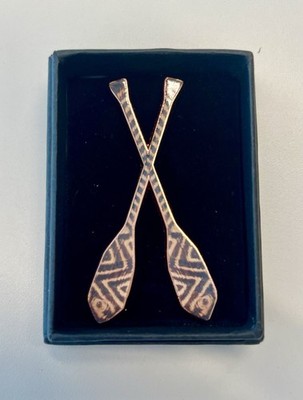 New In Box Native American Canoe Paddle Pin Rose Gold and Gray Color