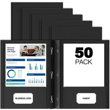 50 Pack Black Two Pocket Folder with Prongs, Paper Folders with Pockets and B...