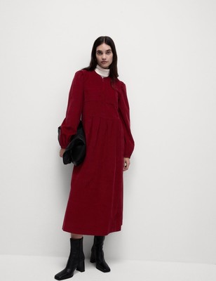 Marks & Spencer Womens Red Cotton Midi A line Dress Size 6 - M&S
