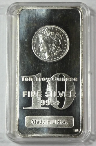 Silver Bar 10 oz .999 Fine Silver ( MADE IN USA) MORGAN DOLLAR DESIGN SEALED