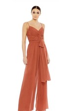 Mac Duggal 2651 Ruched Side Tie Wide Leg Jumpsuit Size M Terracotta