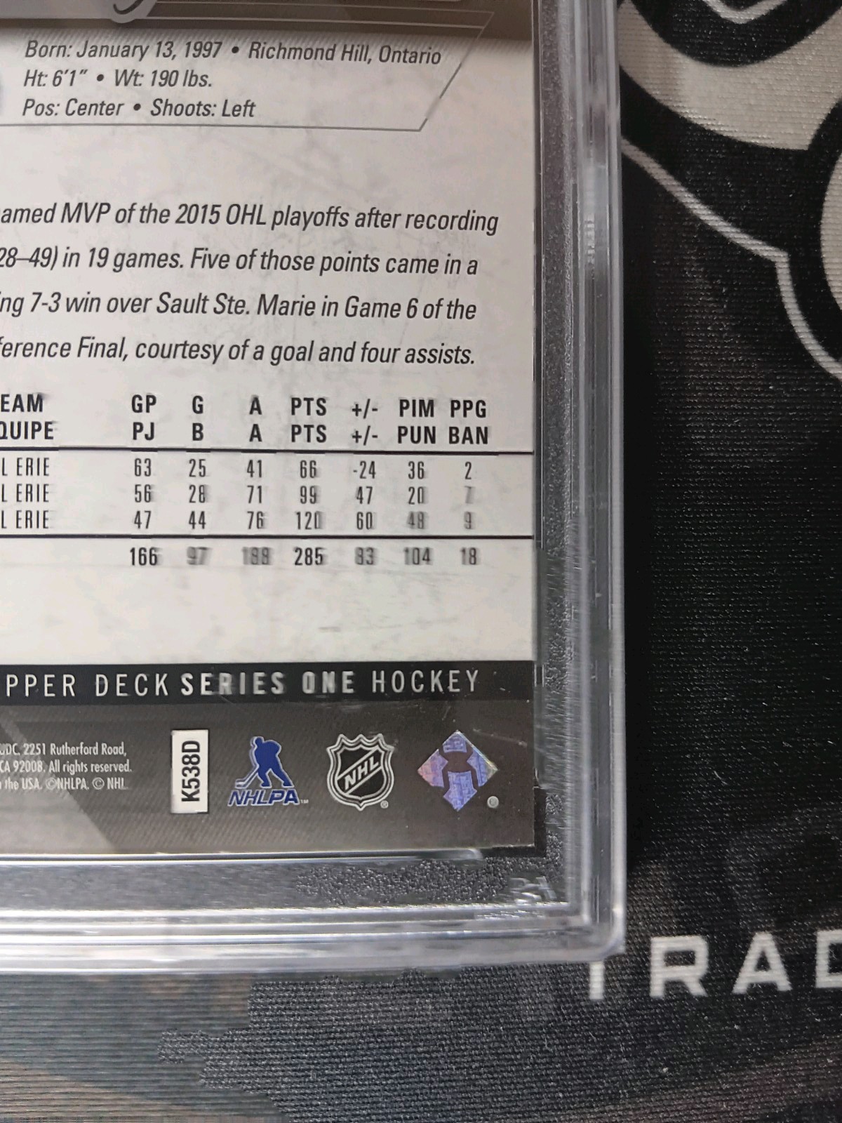 2015-16 UD Series 1 Connor McDavid Young Guns PSA 9 view 5