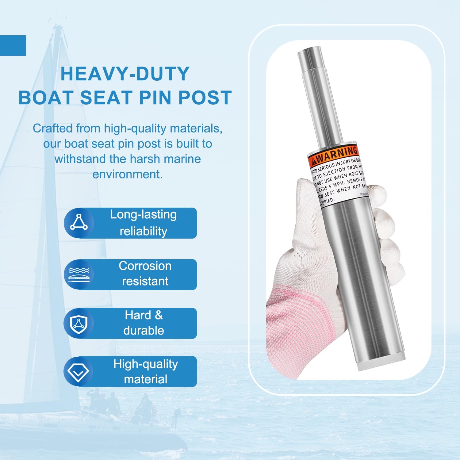 3/4" Boat Seat Pin Boat Pedestal Post 6IN for Pontoon, Fishing/Bass Boats 2-pack