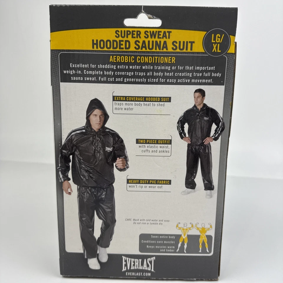Traje de sauna Everlast capucha talla LG / XL negro 2 piezas pantalones chaqueta NUEVO en caja fitness Foto 2 de 4