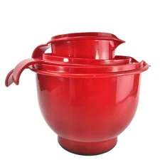 Set of 3 Italian Red Mixing Bowls Bruno Gecchelin Chef Line for Guzzini Vintage