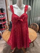 Vtg 80s Victoria s Secret Gold Label Red Babydoll Nightgown Slip Dress Size M