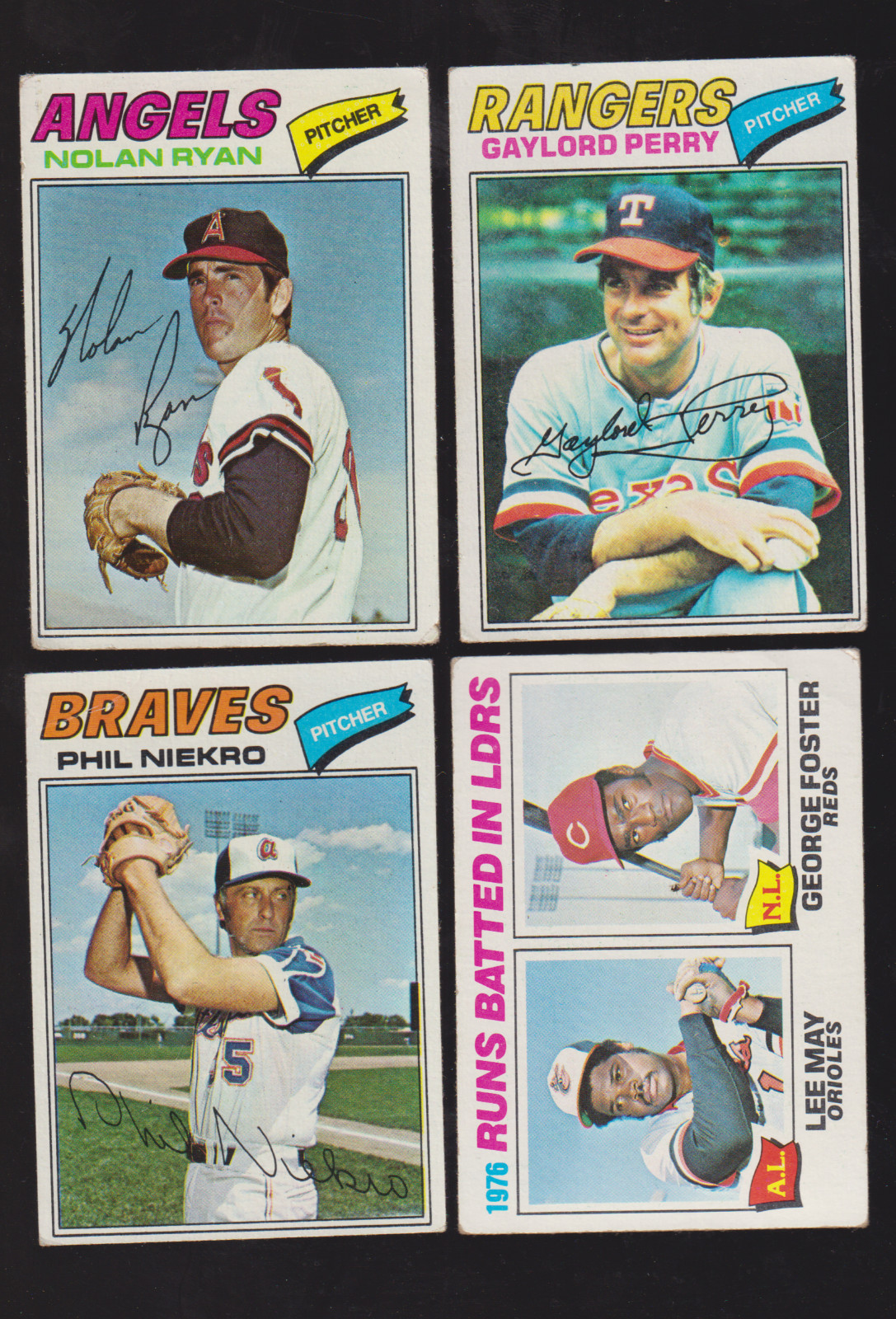 1977 Topps Nolan Ryan in 4-Card Lot California Angels VG HOF Niekro, Perry