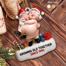 Growing Old Together Santa Hats and Presents Personalized Custom Wood Ornament