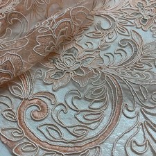 Tessuto Tulle Ricamato Fiori Rosa Pesco 50 Cm 7578