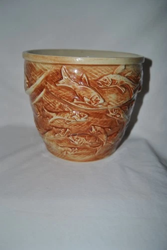 HTF Mccoy Tan And White Fish In Net Jardiniere Planter Looks Unused