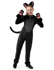 Girls Black Cat Costume Child Halloween Role Play Outfit Set Medium 8-10 yrs