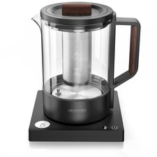 Arendo NAMI Wasserkocher mit Boden und Teesieb 800W mit LCD Display Schwarz