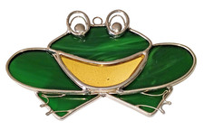 Vintage Suncatcher Stained Glass FROG Leaded Window 6 inches