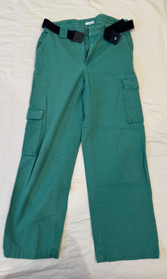 TNA Aritzia High Rise Cargo Pants Straight Leg Multi Pockets Cotton Green Medium