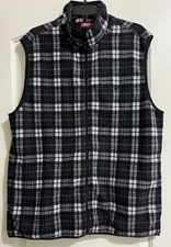 IZOD Black Plaid Fleece Full Zip Vest Men's Golf Hiking Walking Casual Work Sz L