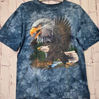 American Bald Eagle Outdoors USA Y2K TShirt Mens Sz L Blue Tie Dye Graphic
