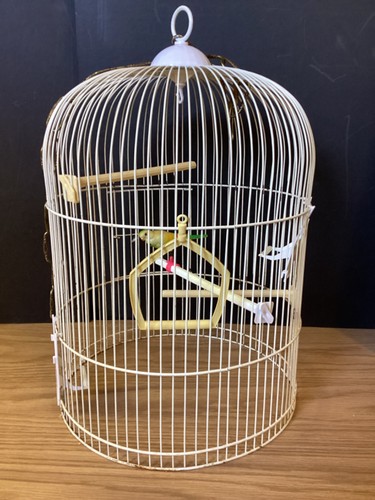 Vintage Metal  Wire Dome Bird Cage Rustic No Bottom AS IS With Fake Bird