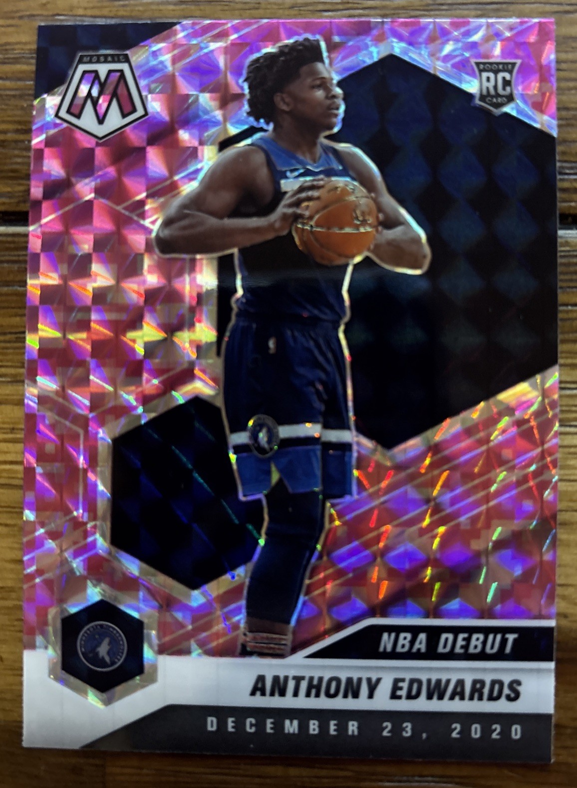 2020-21 Panini Mosaic NBA Debut Anthony Edwards RC #261 Pink Camo Mosaic Prizm