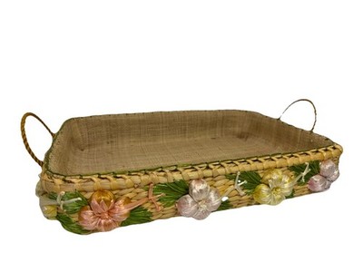 VTG Pyrex Casserole 3D Tray Serving Basket Fruit Holder Woven Raffia Straw 15''L