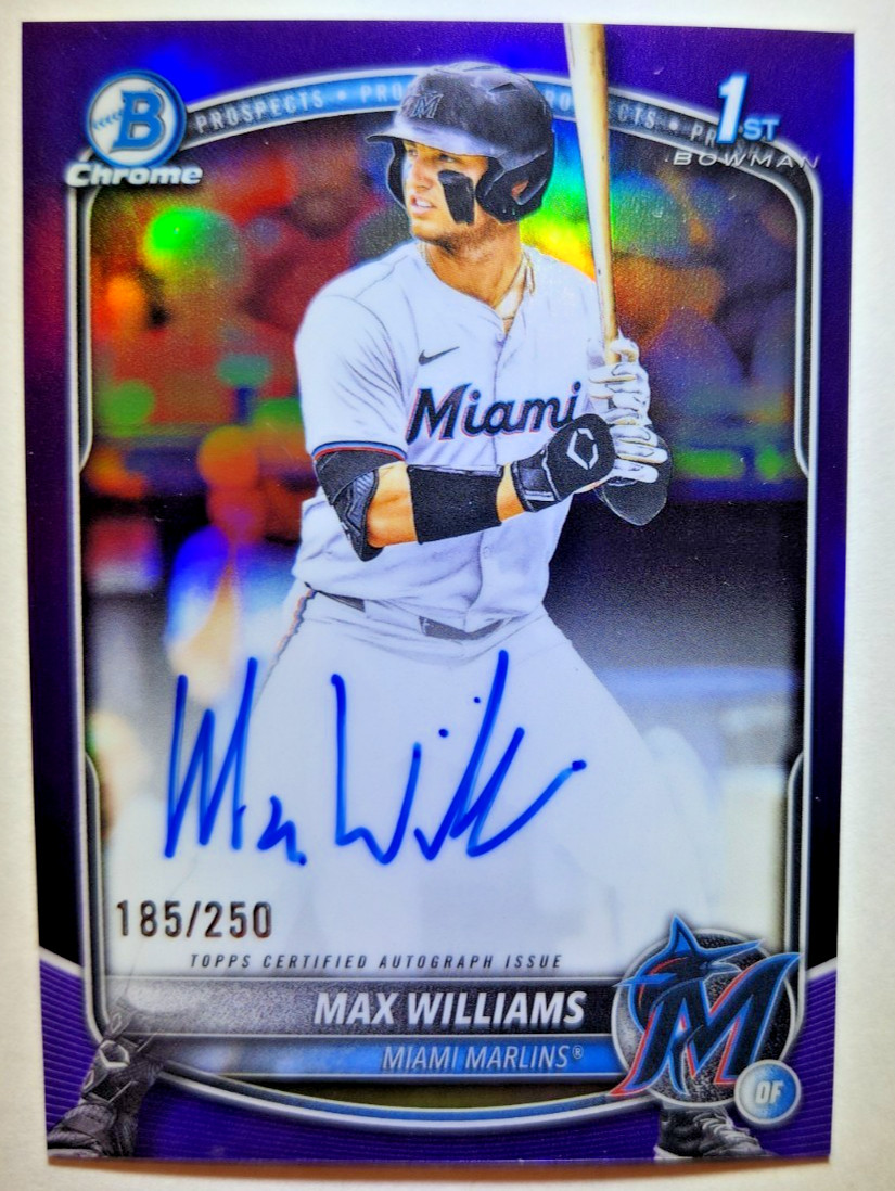2025 Bowman Draft Max Williams 1st Chrome Auto Miami Marlins CPA-MWI Purple /250
