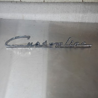 Vintage Metal Ford Customline Script Emblem Nameplate Badge Logo Ornament 