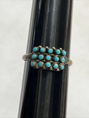 Vintage Zuni Snake Eye saw tooth Turquoise Ring sz 6 .925