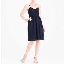 J. Crew Factory Navy Eyelet Tie Shoulder Cami Mini Dress S Preppy Summer Grad