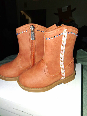 Jessica Simpson Girls Brown Ankle Bootie Zip Rhinestone US 5 UK 4