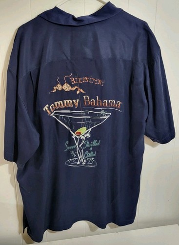 Tommy Bahama bestickt "Serve Thrilled & Chilled" Knopfleiste Seide XL Strand - Bild 1 von 8