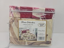 King Size Bamboo 2000 Count Sheet Set 6pc, Floral Red Deep Pockets New With Tag