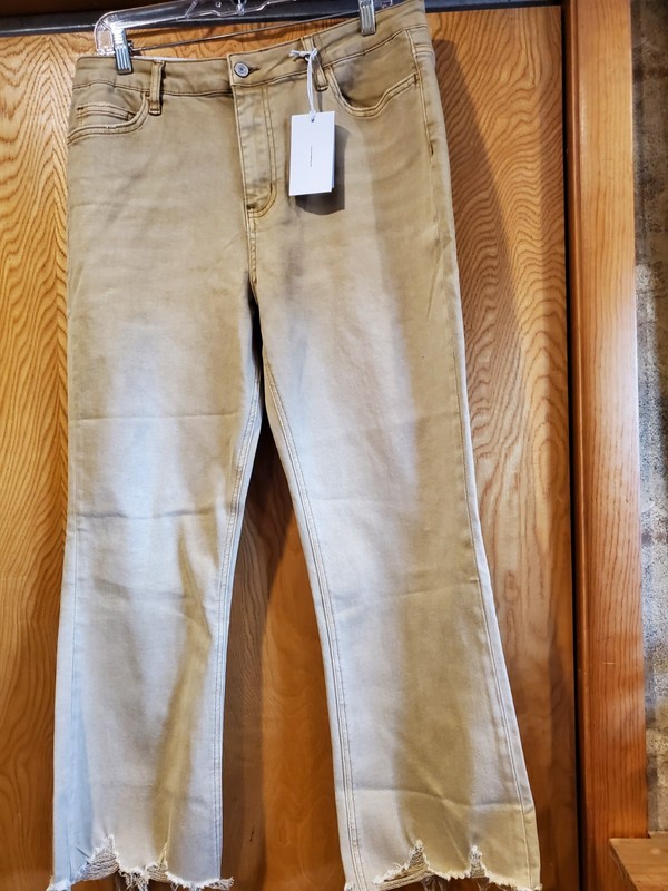 NWT Vervet Size 32 Golden Tan Cropped Tattered "Bella" Stretch Denim Jeans